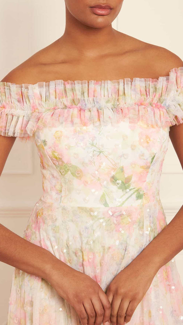 AIIZIE IMMORTAL ROSE OFF-SHOULDER ANKLE GOWN - product image