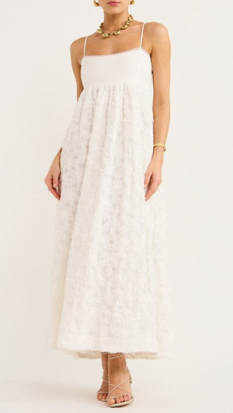 IGGY EMBROIDERED MIDI DRESS IN CREAM