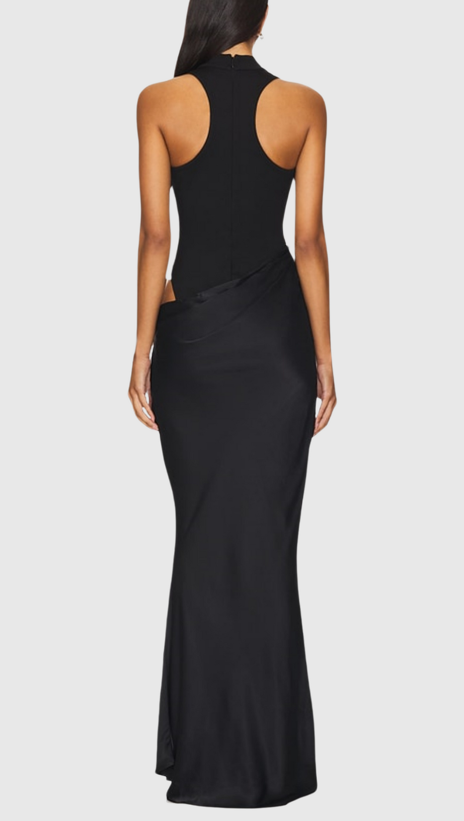 ABITO LUNGO IN RASO NERO CON TAGLIO ASIMMETRICO ILYA