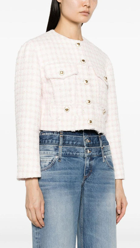 CROPPED TWEED BUTTON FRONT JACKET