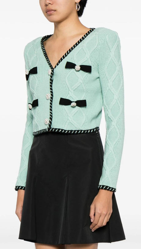 CARDIGAN IN MAGLIA A TRECCE MENTA 