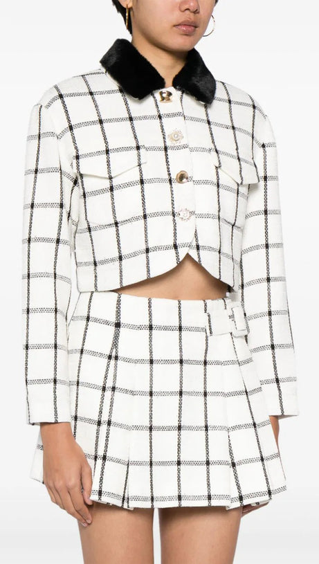 GIACCA BOXY A QUADRI CREMA 