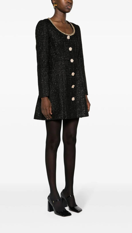 BLACK BOUCLE MINI DRESS