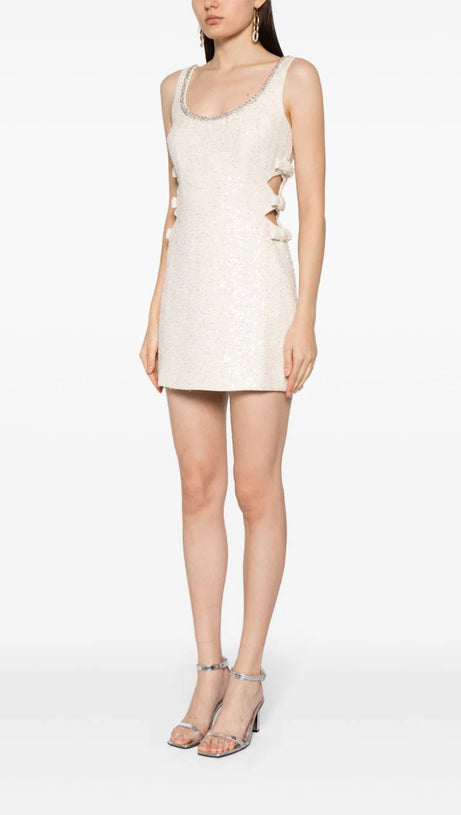 CUTOUT EMBELLISHED BOUCLÉ MINI DRESS