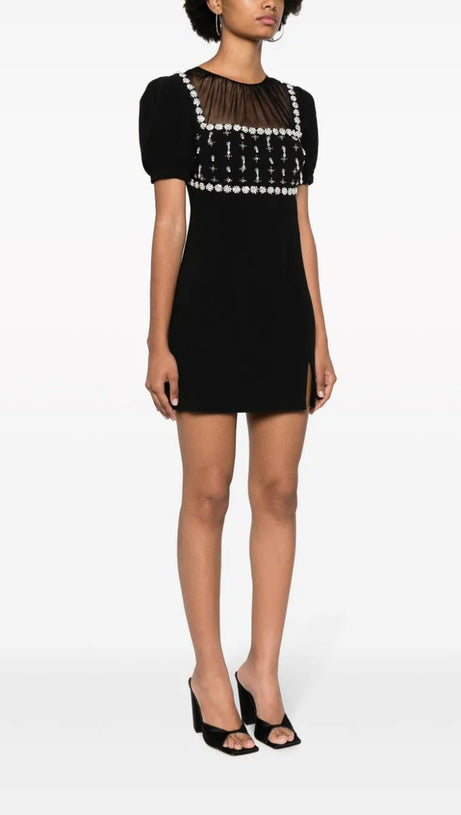 CREPE EMBELLISH MINI DRESS IN BLACK
