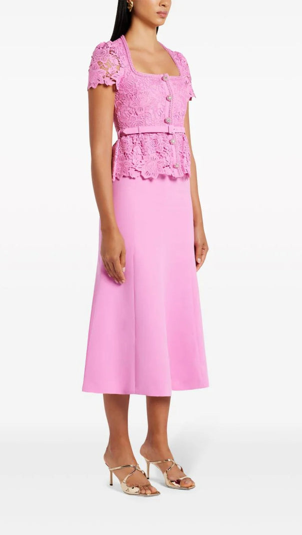 AIIZIE PINK LACE TAILORED MIDI DRESS - product image