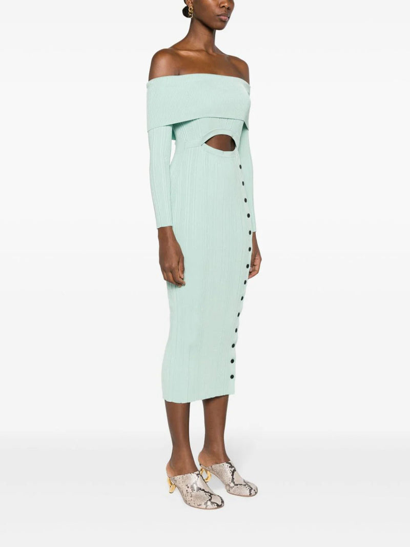 MINT OFF SHOULDER KNIT MIDI DRESS