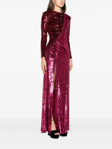 BURGUNDY RUCHED SEQUINED MAXI DRESS