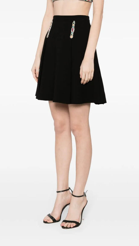 CRYSTAL-EMBELLISHED CADY CROPPED JACKET SKIRT SUIT