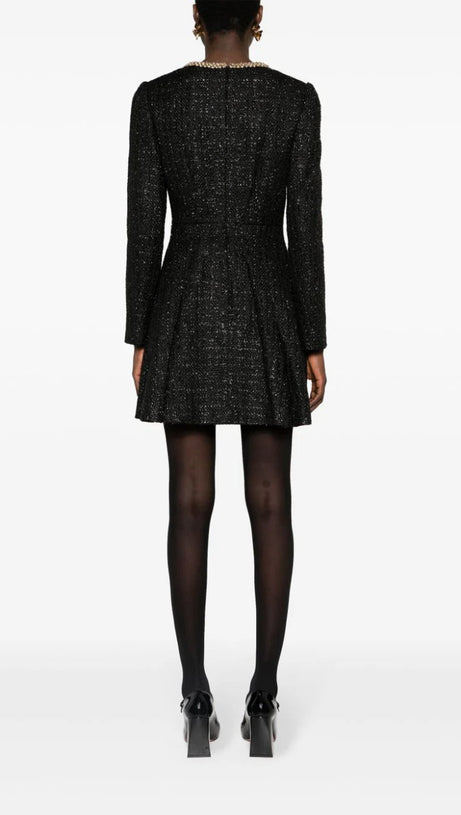BLACK BOUCLE MINI DRESS