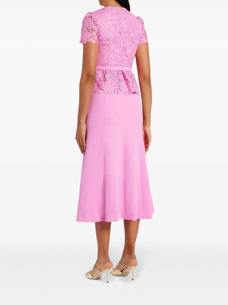 PINK LACE TAILORED MIDI DRESS