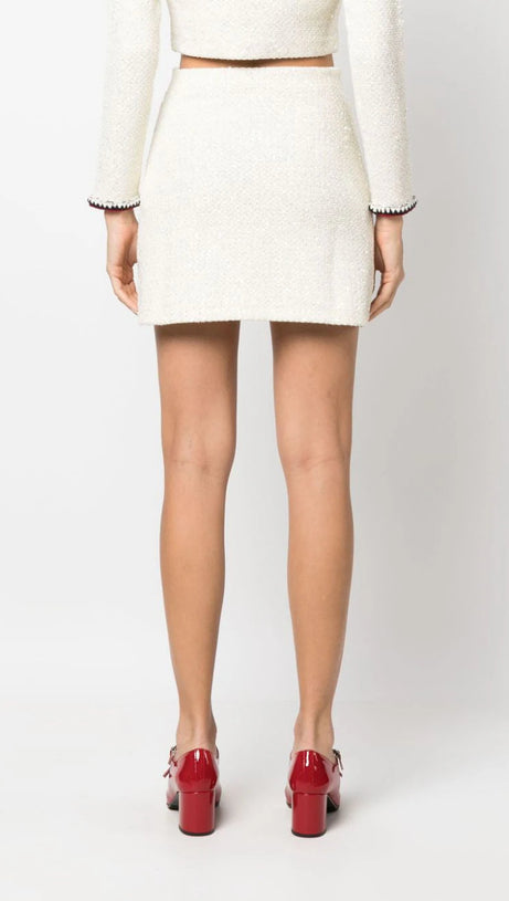 GONNA IN MAGLIA CON PAILLETTES CREMA 