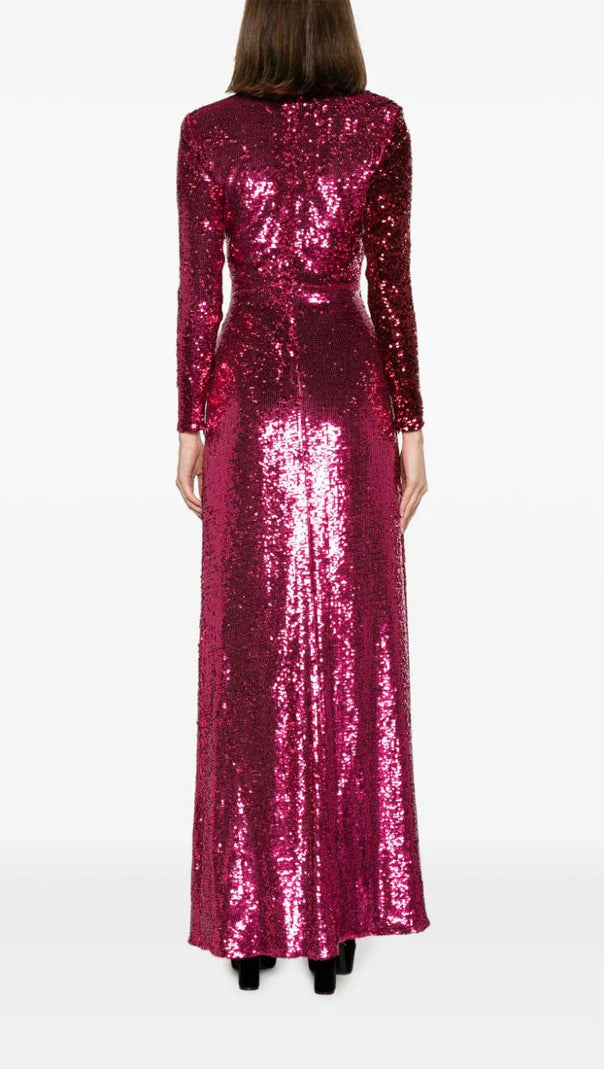 AIIZIE BURGUNDY RUCHED SEQUINED MAXI DRESS - product image