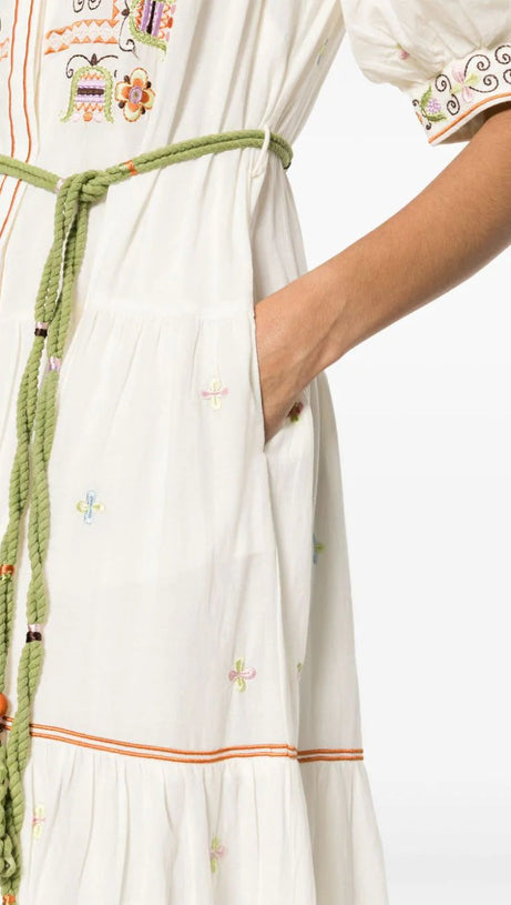 LOVELLA FLORAL-EMBROIDERED MIDI DRESS