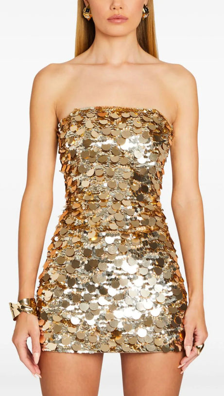 SEQUIN-EMBELLISHED STRAPLESS MINI DRESS