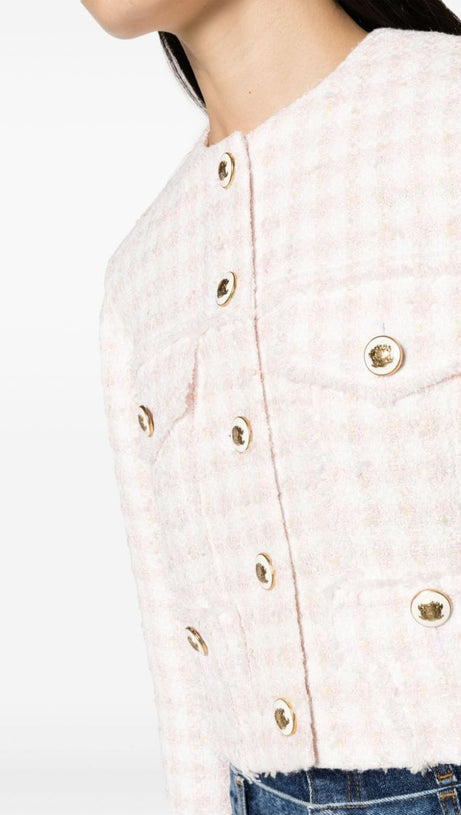 CROPPED TWEED BUTTON FRONT JACKET