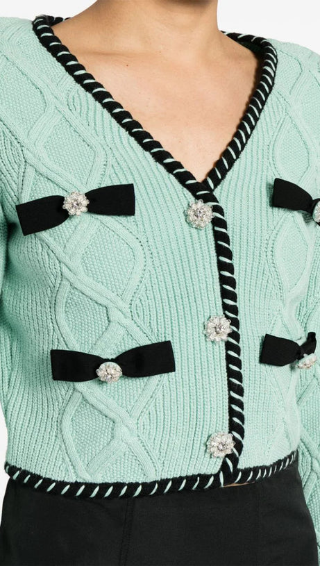 CARDIGAN IN MAGLIA A TRECCE MENTA 