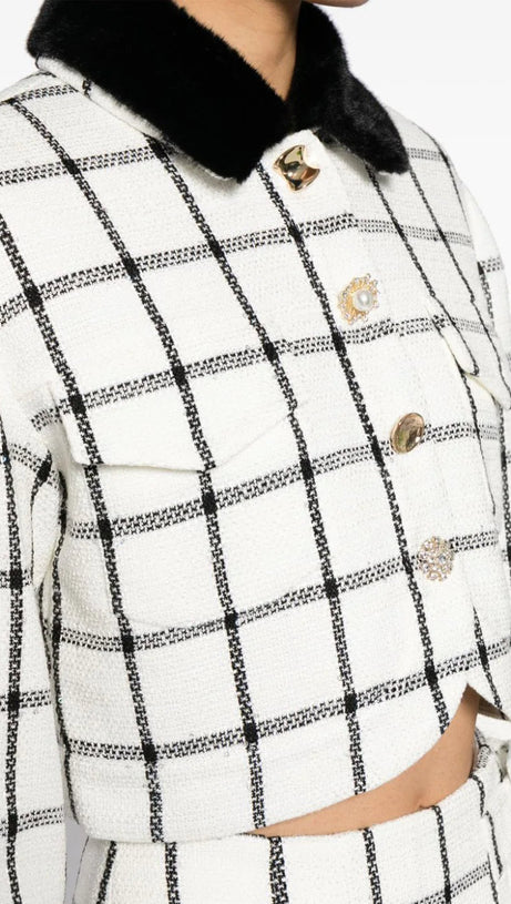 GIACCA BOXY A QUADRI CREMA 