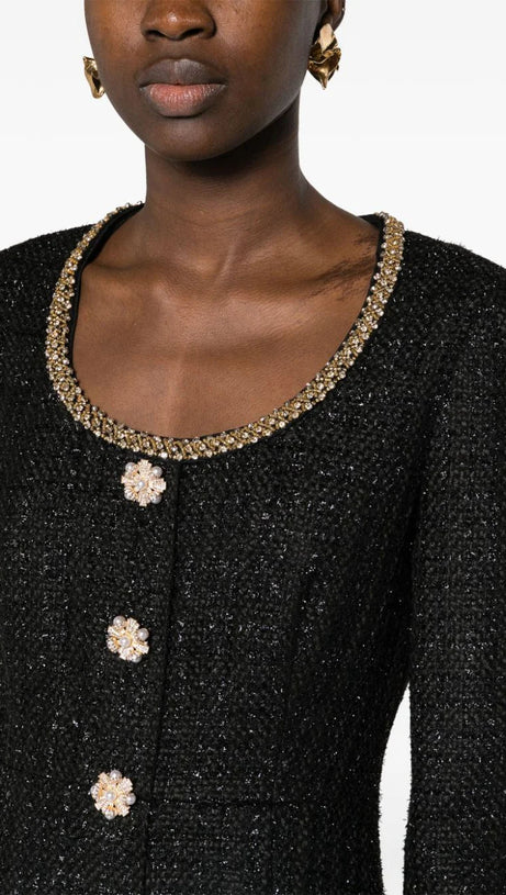 BLACK BOUCLE MINI DRESS