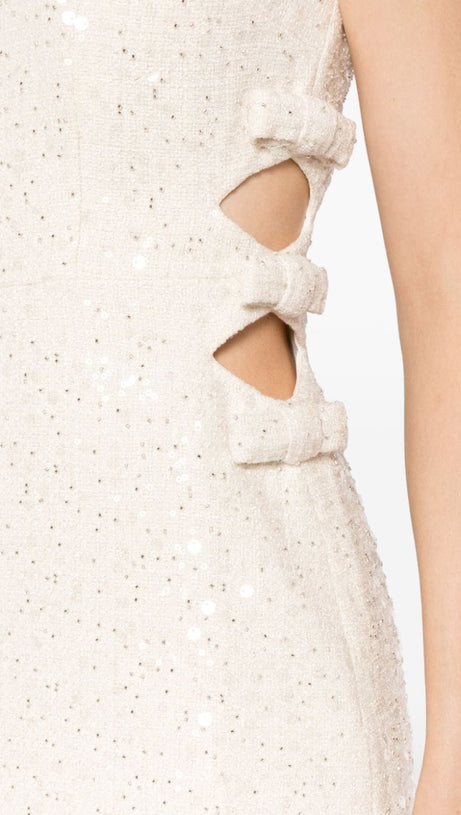 CUTOUT EMBELLISHED BOUCLÉ MINI DRESS
