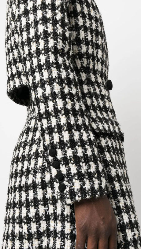 BLACK CHECK BOUCLE TAILORED MINI DRESS