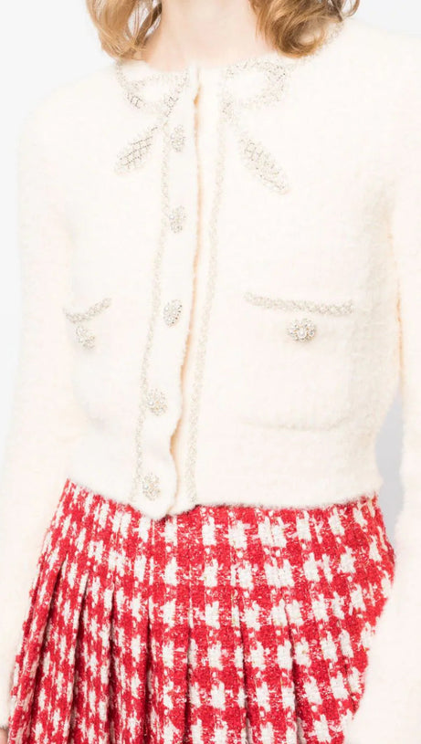 EMBELLISHED BOW CARDIGAN