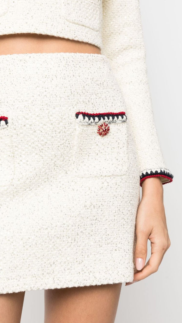 AIIZIE CREAM SEQUIN KNIT SKIRT - product image