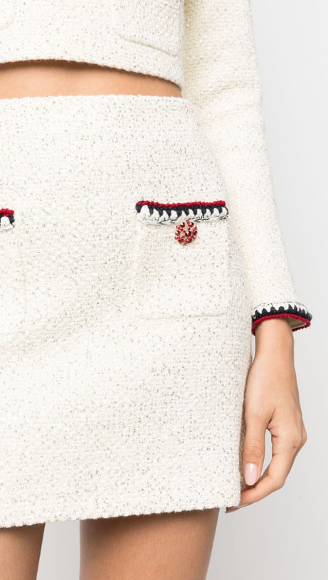 GONNA IN MAGLIA CON PAILLETTES CREMA 