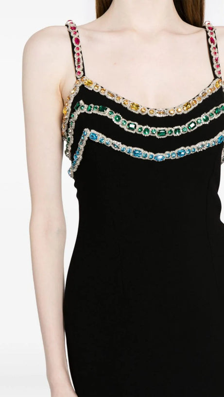CRYSTAL-EMBELLISHED CADY MIDI DRESS