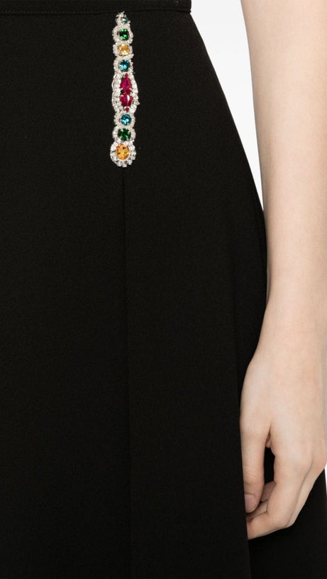 CRYSTAL-EMBELLISHED CADY CROPPED JACKET SKIRT SUIT