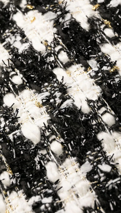 BLACK CHECK BOUCLE TAILORED MINI DRESS