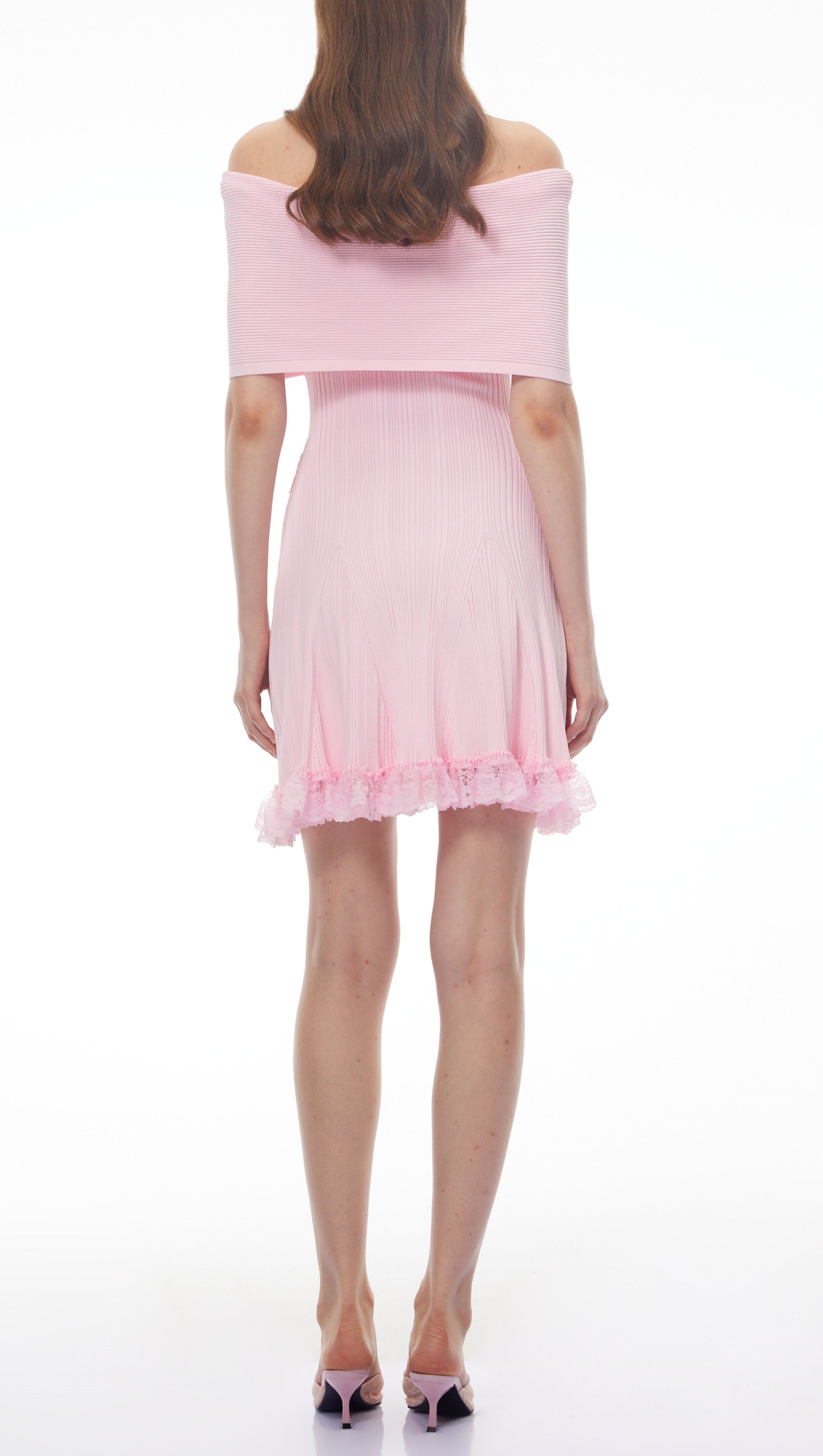 Isabel Pink Off Shoulder Mini Dress with Lace Details