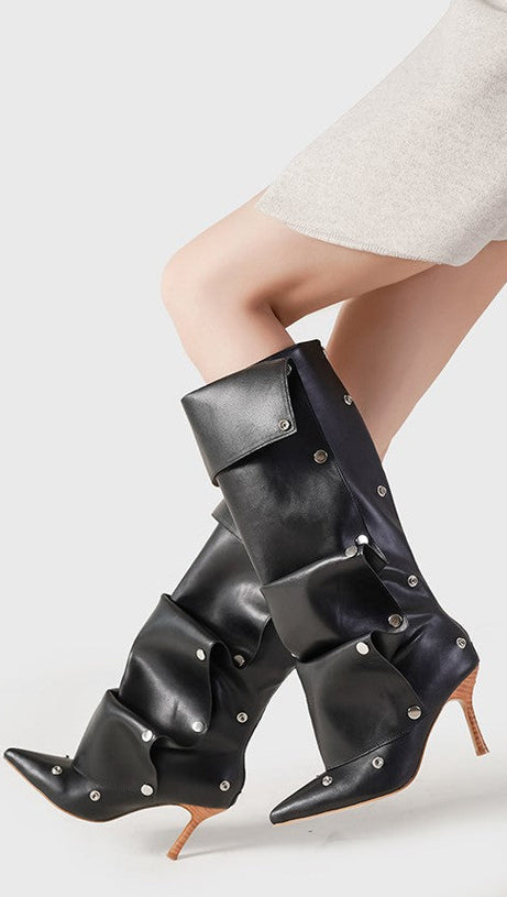 STIVALI ALTI AL GINOCCHIO CON APPLICAZIONI ISABELA E RUCHES - NERO