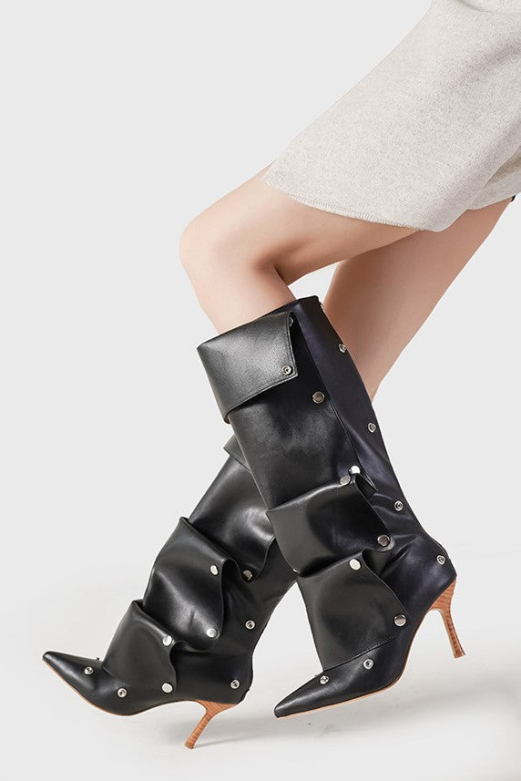 AIIZIE ISABELA APPLIQUÉ RUCHED KNEE-HIGH BOOTS - BLACK - product image