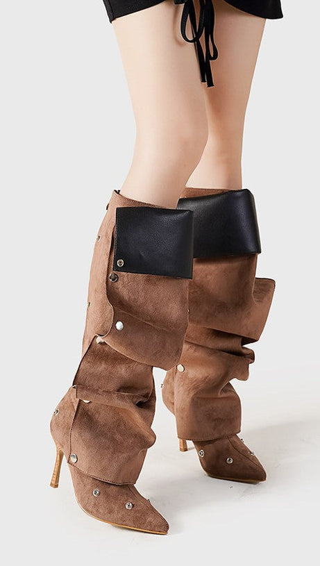 STIVALI ALTI AL GINOCCHIO CON APPLIQUÉ ROSÉ ISABELA - MARRONE