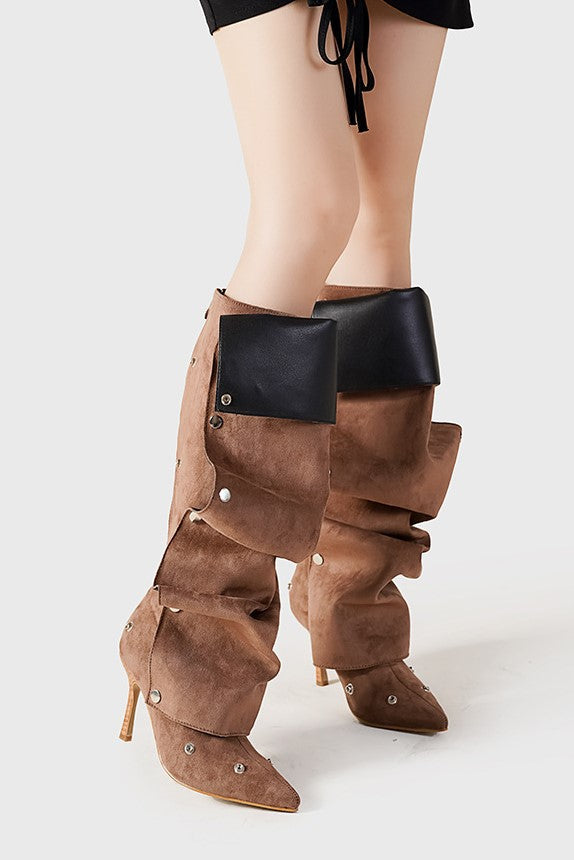 AIIZIE ISABELA APPLIQUÉ RUCHED KNEE-HIGH BOOTS - BROWN - product image