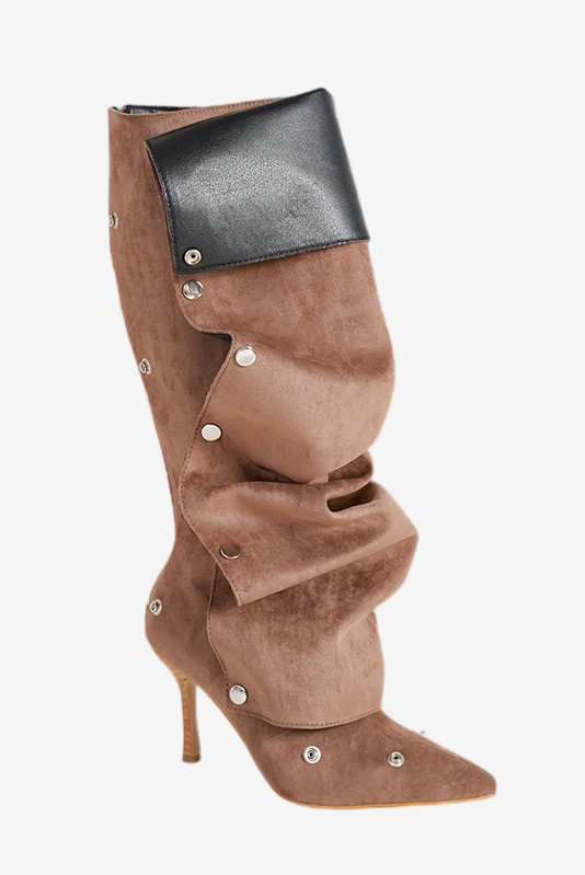 Isabela Kniehohe Stiefel mit geraffter Applikation - Braun