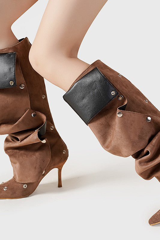 STIVALI ALTI AL GINOCCHIO CON APPLIQUÉ ROSÉ ISABELA - MARRONE