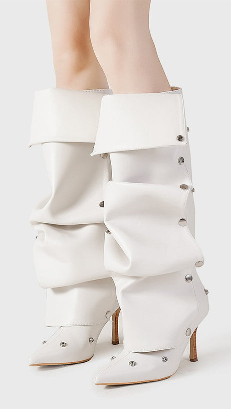 Isabela Kniehohe Stiefel mit geraffter Applikation - Weiß