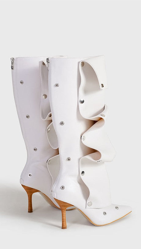 Isabela Kniehohe Stiefel mit geraffter Applikation - Weiß