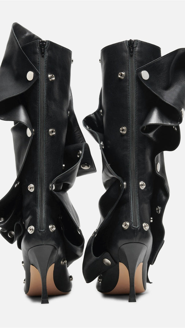 AIIZIE ISABELA APPLIQUÉ RUCHED KNEE-HIGH BOOTS - BLACK - product image