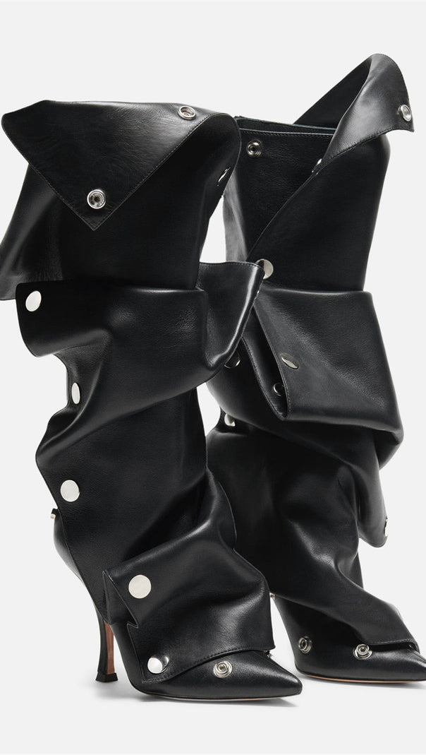 AIIZIE ISABELA APPLIQUÉ RUCHED KNEE-HIGH BOOTS - BLACK - product image