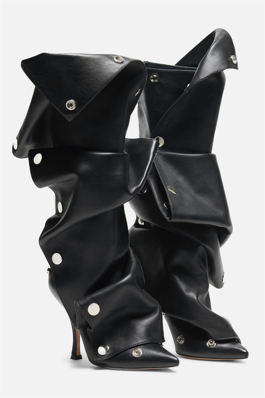 Isabela Kniehohe Stiefel mit geraffter Applikation - Schwarz