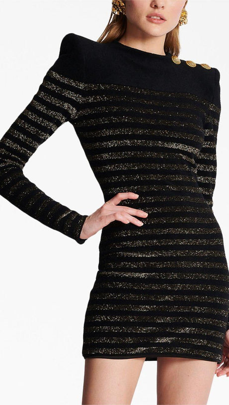 CARLIN JERSEY GESTREIFTES LANGÄRMELIGES MINIKLEID IN SCHWARZ