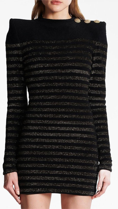 CARLIN JERSEY GESTREIFTES LANGÄRMELIGES MINIKLEID IN SCHWARZ