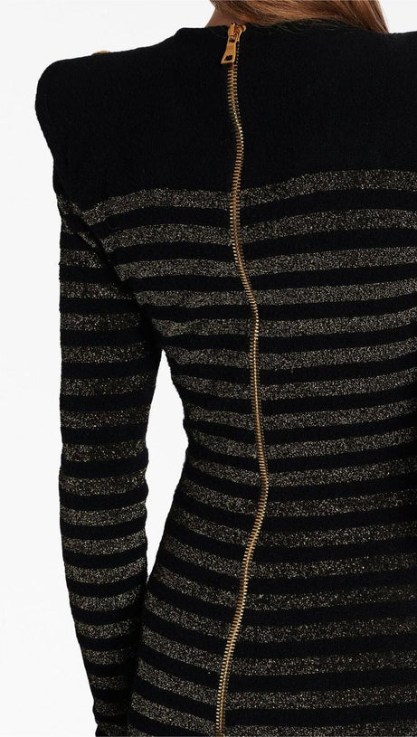 CARLIN JERSEY GESTREIFTES LANGÄRMELIGES MINIKLEID IN SCHWARZ