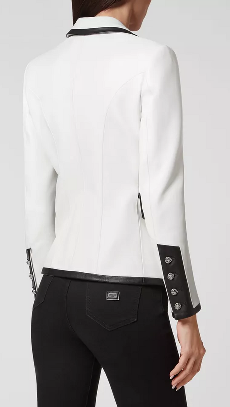 PU LEATHER RHINESTONE BOTTOM BLAZER IN WHITE