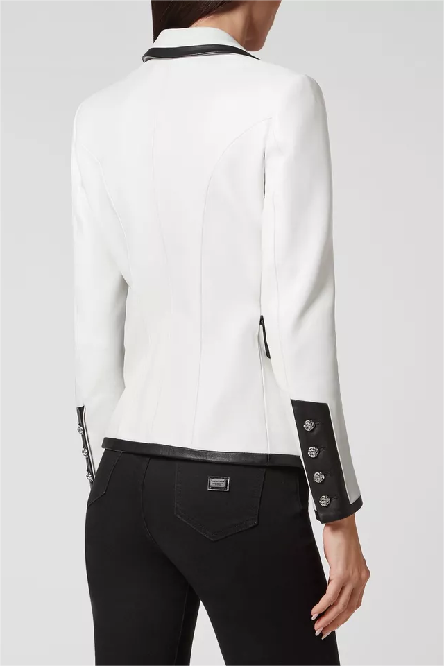 AIIZIE PU LEATHER RHINESTONE BOTTOM BLAZER IN WHITE - product image