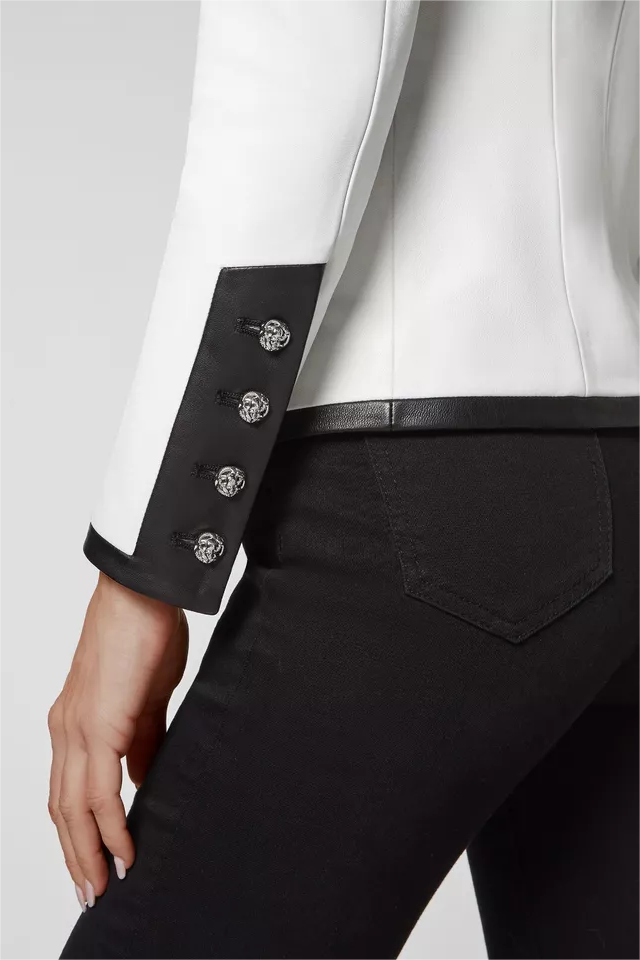 AIIZIE PU LEATHER RHINESTONE BOTTOM BLAZER IN WHITE - product image