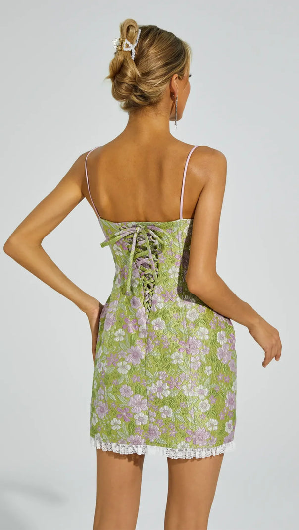AIIZIE JACOB FLOWER LACE SLIP MINI DRESS IN GREEN - product image